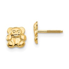 Real 14kt Yellow Gold Madi K Polished Teddy Bear Screwback Earrings