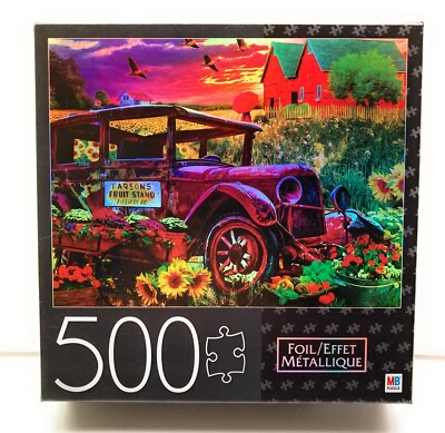 Foil Effect Puzzle Country Market Painting NEW 500 PC Milton Bradley