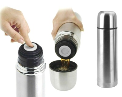 Vacuum Thermos Flask St/Steel 1lt 1000 ml Hot Cold Slim Bullet Shape Bottle  | eBay