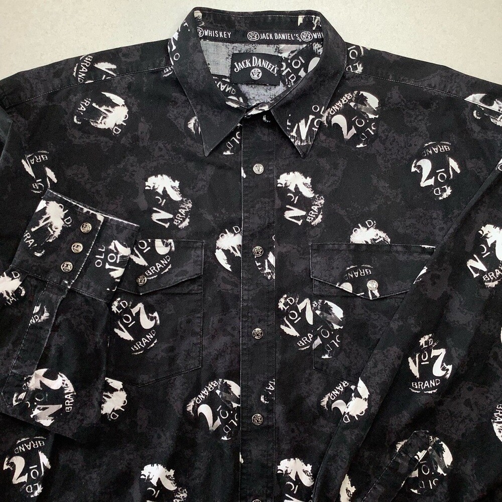 Jack Daniels Vintage Old No 7 Logo Shirt XXL Metal Snap Long