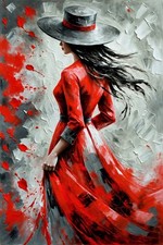 Rumlly Abstraktes Wandbild Frau Mit Hut - Leinwanddruck 70x100cm, Moderne Wanddekoration