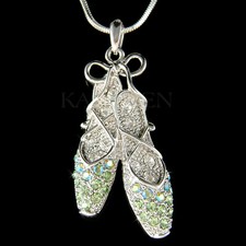 Green BALLERINA Slippers made with Swarovski Crystal Ballet Dance Shoes Necklace