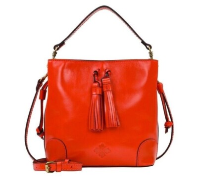 Patricia Nash Chaumont Leather Top Handle Crossbody Bucket Bag-Bright Coral-NWT