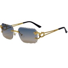 Men Classy Rimless Hip Hop Sunglasses stylish Sun Glasses Gold Rim Blue Yellow