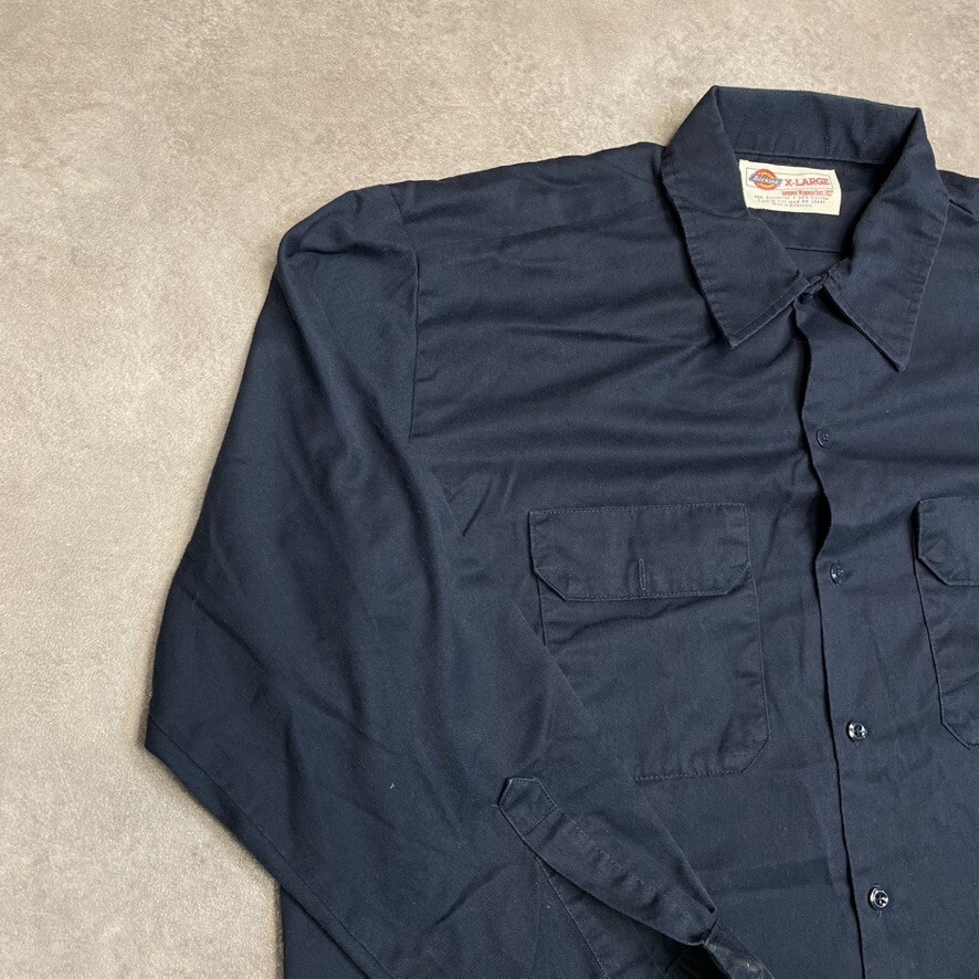 Dickies Shirt Mens Y2K Long Sleeve Button Up Workwear Top, Navy Blue, XL image 3