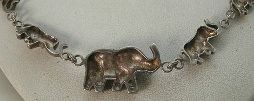 Awesome Modernist Babar Style Truck Up Elephant Sterling Necklace 20" 30 Grams - Picture 5 of 7