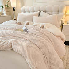 3D Jacquard Design Comforter Set, Ultra-Soft Warm King Size Sherpa Fur Plush 3-P
