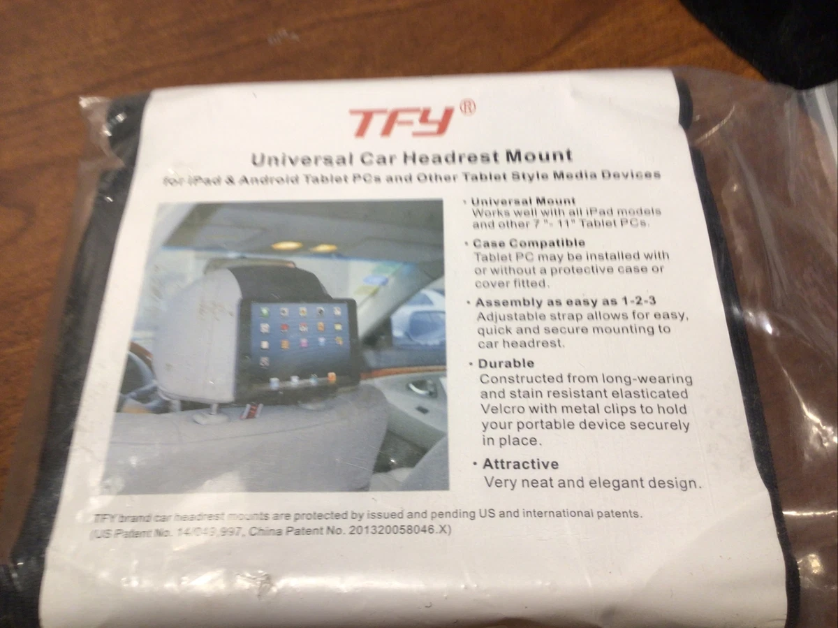 Car Headrest Mount Tablet Holder w/Strap for 7-11” iPads/Android Travel Trips