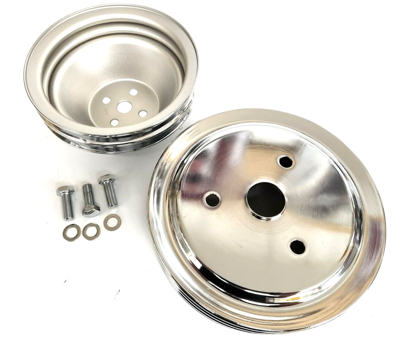 SB Chevy Short Water Pump Steel Pulley Kit SBC 2 Grove Upper 3 Grove Lower 350 eBay