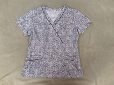 White Cross Scrub Top Medium Womens Floral Grey Purple