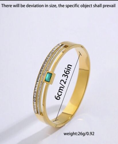 Gorgeous 💕Bangle Green Cubic Zirconia Gold Plated Bracelet Crystal Stainless - Picture 2 of 6