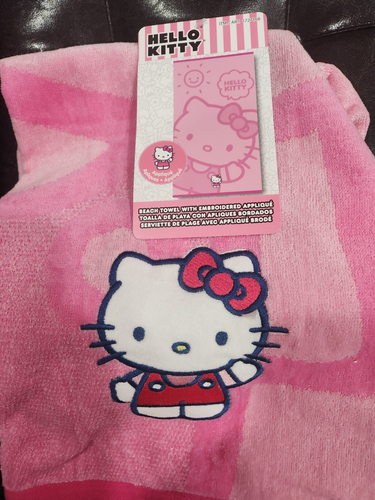 HELLO KITTY BEACH TOWEL WITH EMBROIDERED 34in x 63in 100% COTTON MADE IN INDIA - Picture 3 of 5