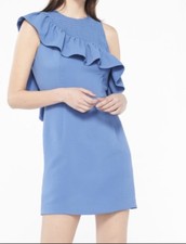 Sandro Paris, polyester Bleu denim color Ruffle Dress R5070E - SIZE 2 SANDRO