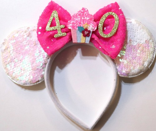 Birthday Minnie Ears, Pink Mickey Mouse Ears, Any Age Birthday Mickey HANDMADE - Picture 16 of 17