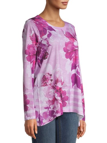 Time and Tru Women's Hi/Lo Sublimation Top with Long Sleeves Pink Combo Size M - Picture 6 of 6