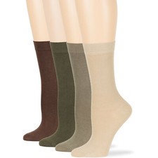 Women' Bamboo 4 Pack Assorted Soft Socks Medium 9-11 Brown, Green, Beige, Khaki