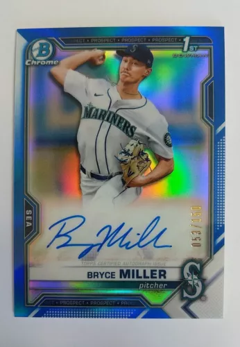 2021 Bowman Chrome BRYCE MILLER True Blue /150 1st Auto Seattle Mariners