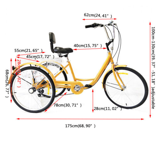 24 Zoll Erwachsene Dreirad 6 Gang 3 Räder Fahrrad Seniorenrad Tricycle mit Korb - Afbeelding 22 van 57