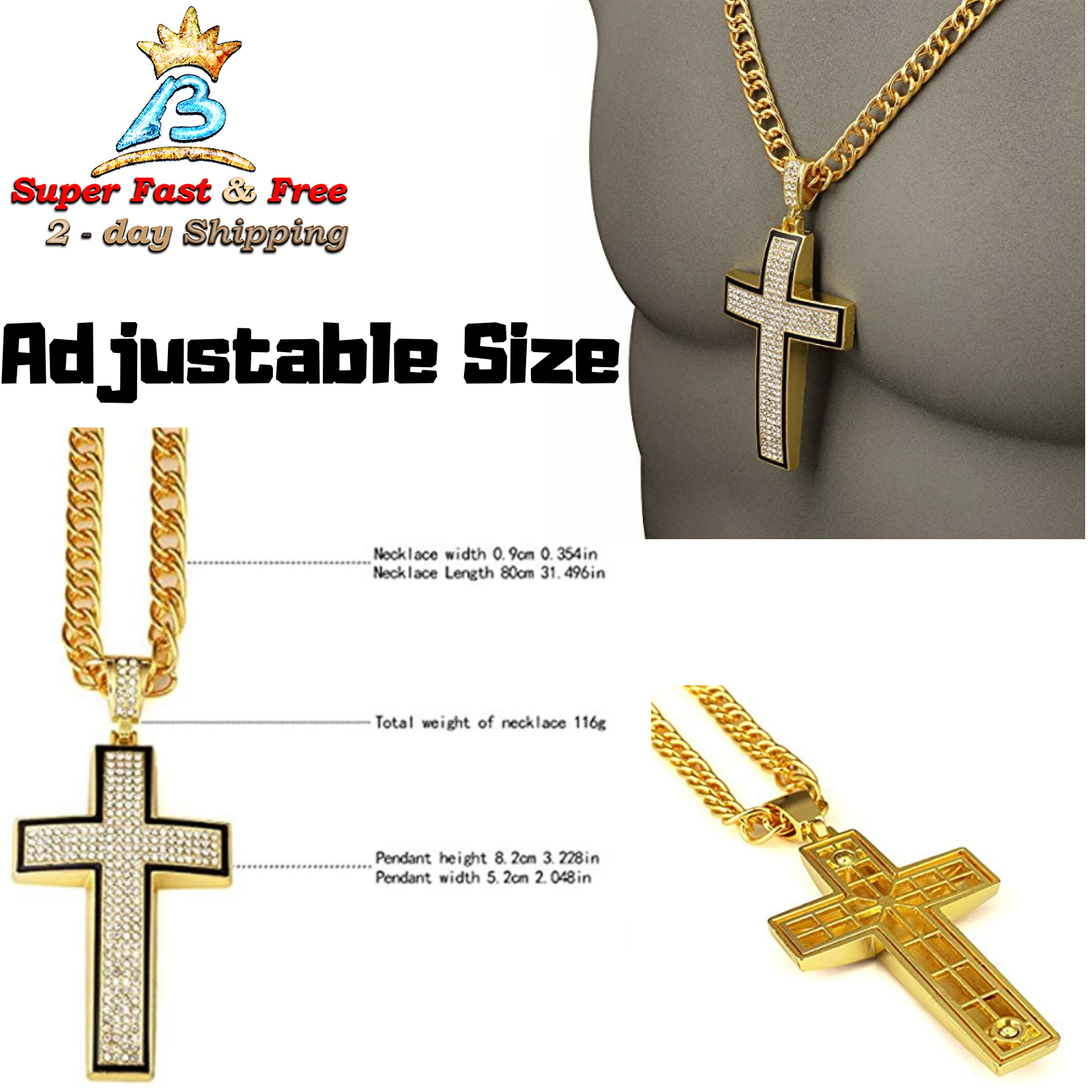 18k Men Cross Necklace Real Gold Diamond Pendant Chain With Elegant