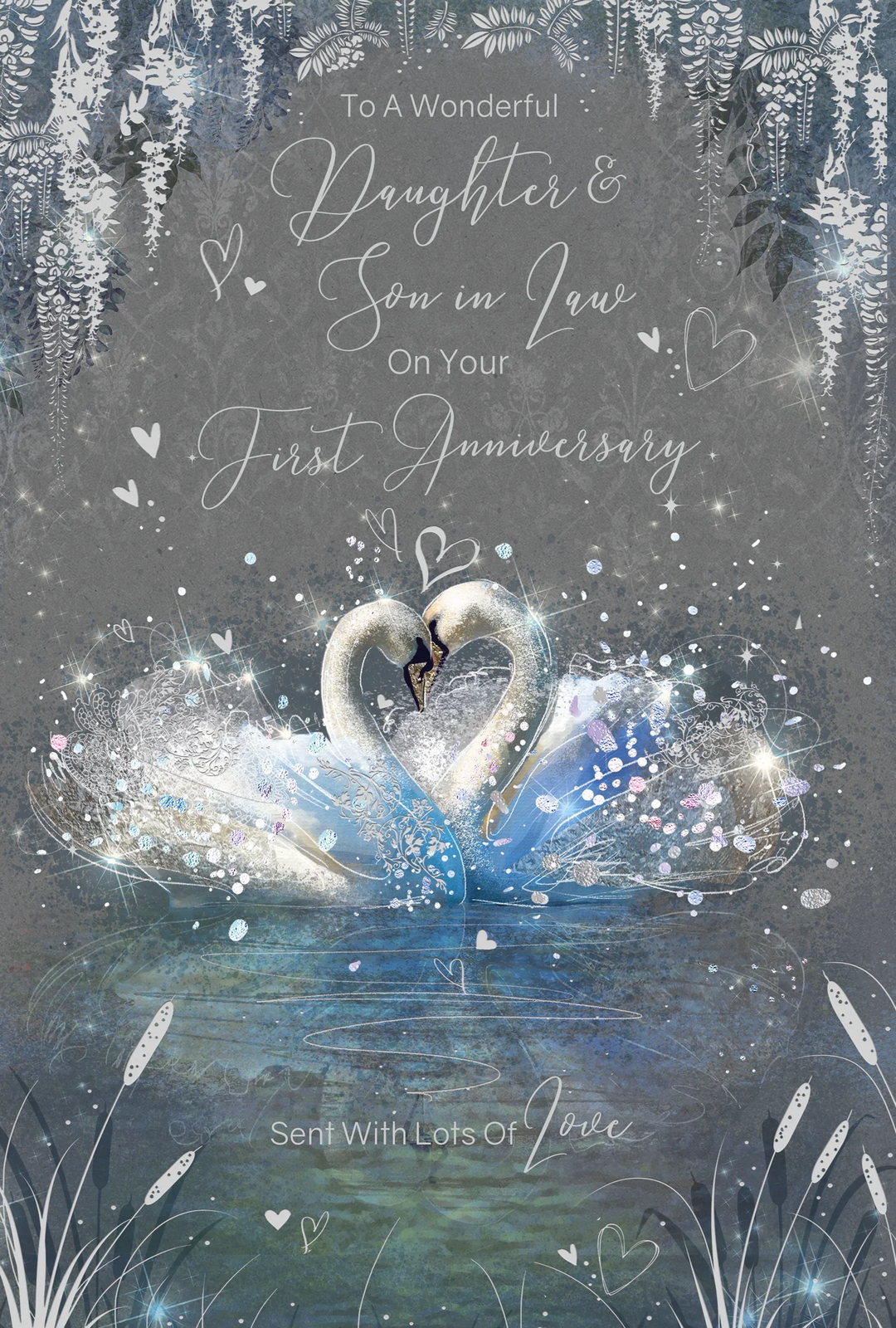 1st Anniversary Card Daughter & Son-In-Law- Foil Finish Cherry Orchard