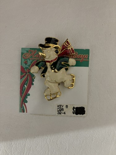 Vintage Nachlass Weihnachten Schlittschuh Schneemann. Signierte SFJ Brosche NOS