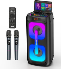 Portable Karaoke Machine with 2 Wireless Mics  Disco Lights for Parties