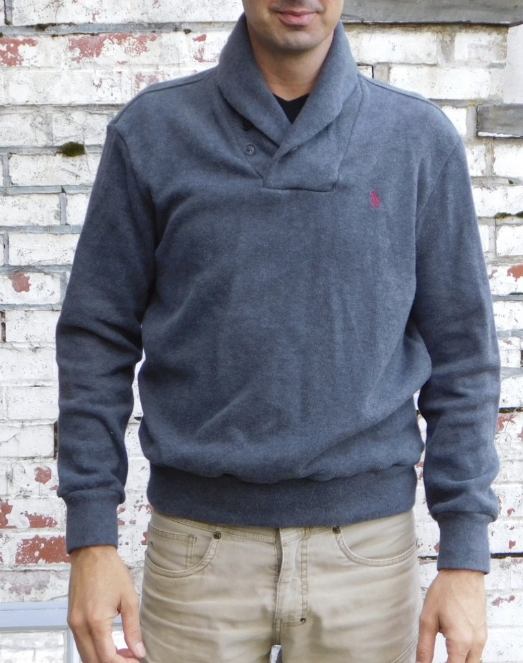 Ralph Lauren POLO Heather Grey Navy Stripe Button Collar 100