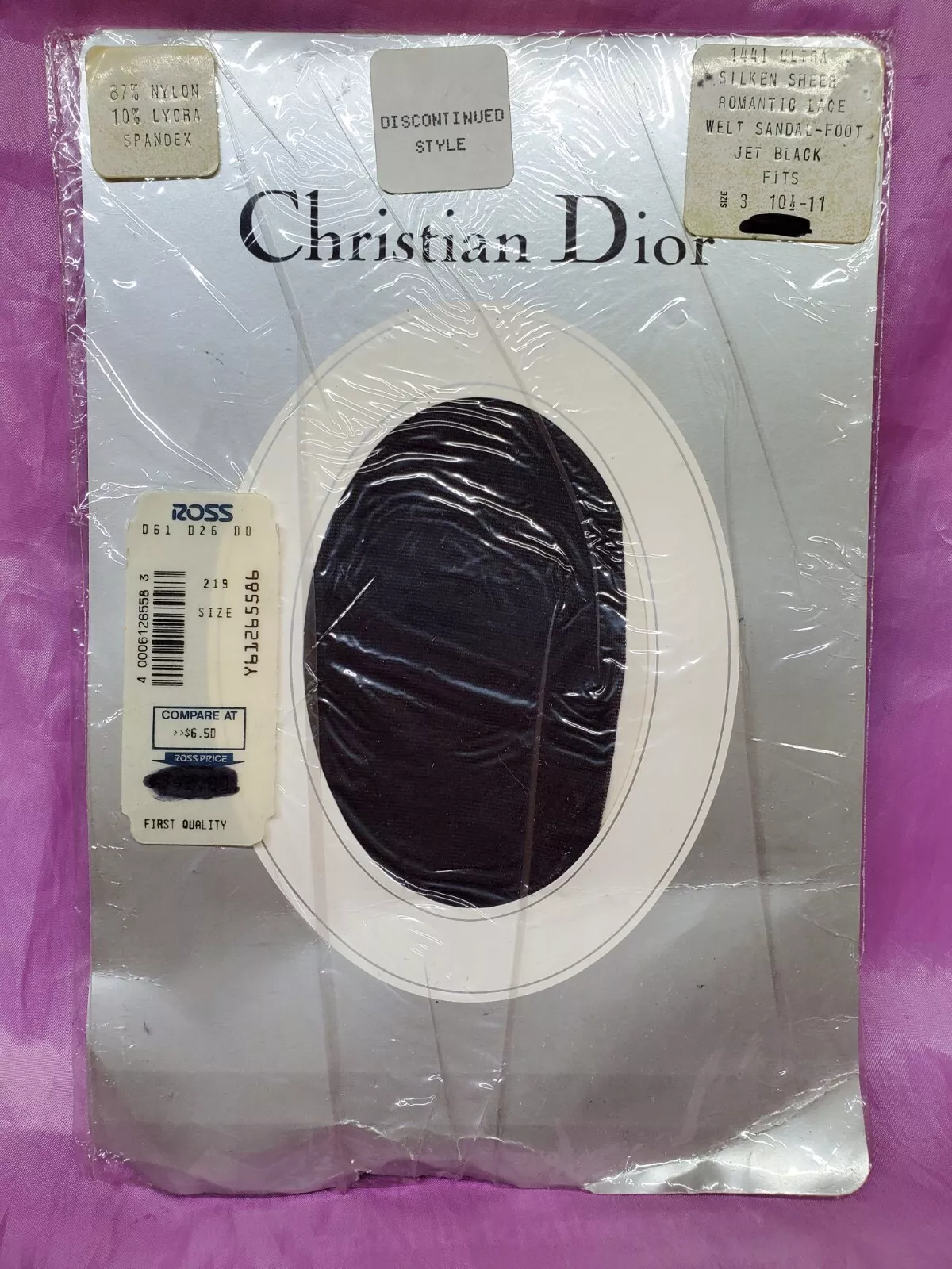 Bas de jarretière en dentelle nylon vintage cuisse Hi Christian Dior 10,5 11 NOIR JET RARE