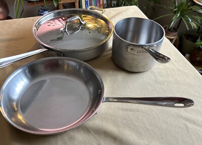 All-Clad Master Chef 2 Set of 4 Pc. Skillet, Sauce Pan, Frying Pan -Vintage-