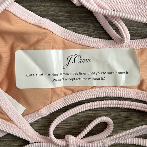 J.CREW Cheeky String Bikini Bottom Size Small Ribbed Curved Waist Light Pink NWT - Picture 5 of 7