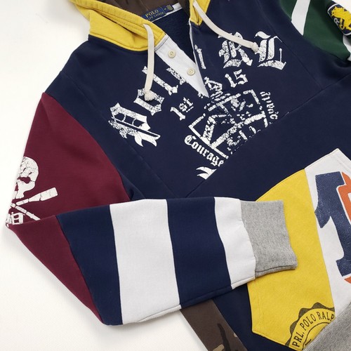 Polo Ralph Lauren Patchwork Rugby Hoodie Medium Sweatshirt Skull Camo Varsity - Picture 8 of 17