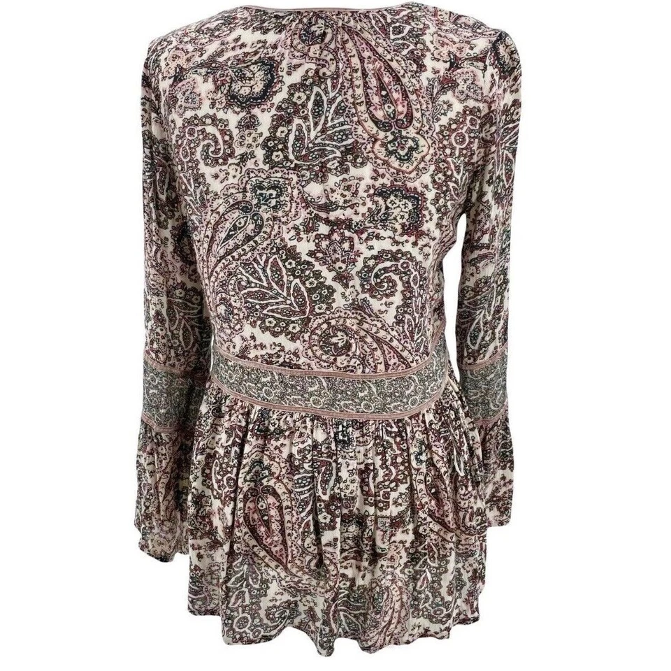 AEO AMERICAN EAGLE Peplum Top Paisley Print Bell Sleeve Peasant Blouse Boho MED - Image 3 of 4