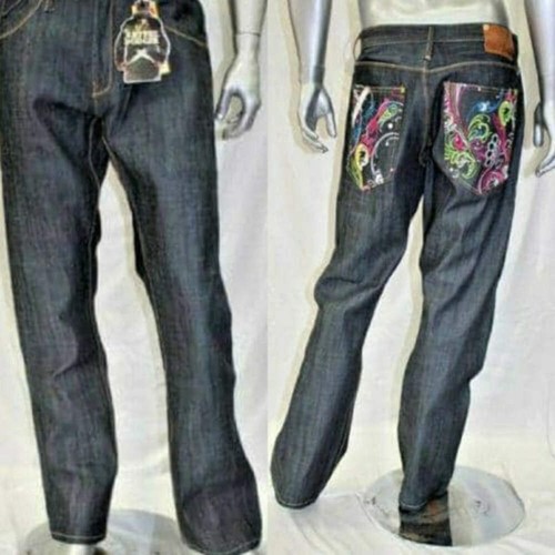 Pantalones de mezclilla para hombre Artful Dodger azul crudo bordados nuevos con etiquetas - Imagen 5 de 5