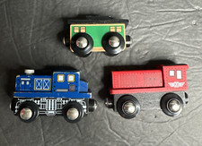 Imaginarium Lot of 3 Train Cars Tender Engine Red Blue Brio Compatible
