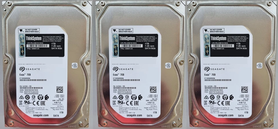 3 Stück: 8,89cm (3,5") Festplatten 1TB Lenovo ThinkSystem 7.2K SATA600 24/7