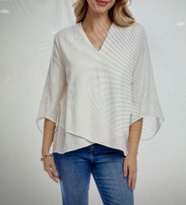 Karen Kane White Linen Blend Embroidered Floral A-Line Tunic Size L