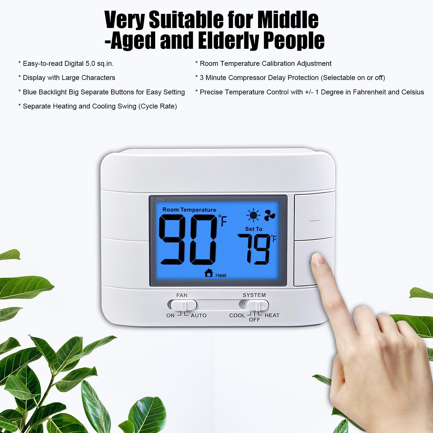 Non Programmable Thermostat for Home - Single Stage 1H/1C, with Room Temperat...