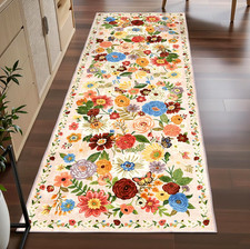 2x6 Non-Slip Washable Floral Runner Rug for Hallways Kitchen Bathroom Beige