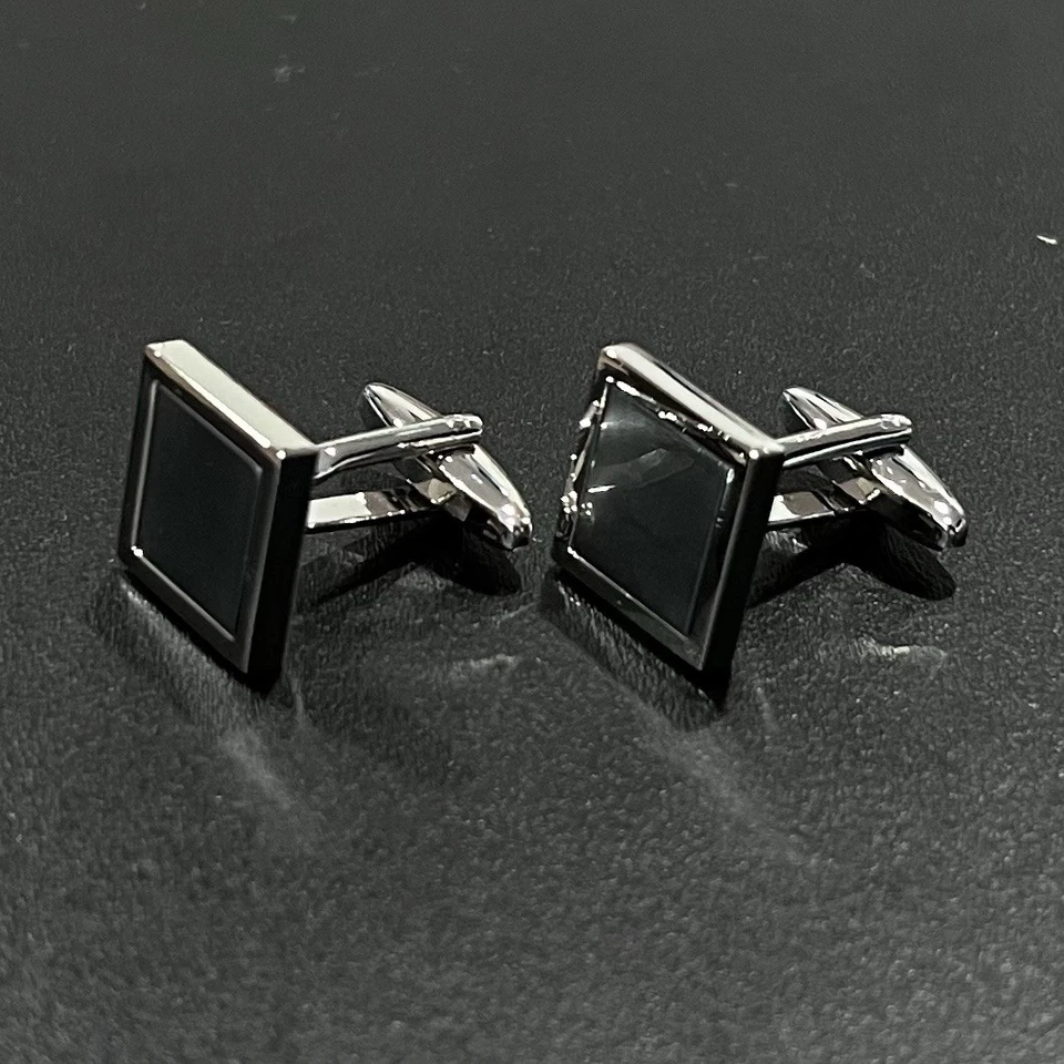 Gemelos cuadrados de piedra hematita para hombre cumpleaños día del padre regalo con caja Foto 2 de 4