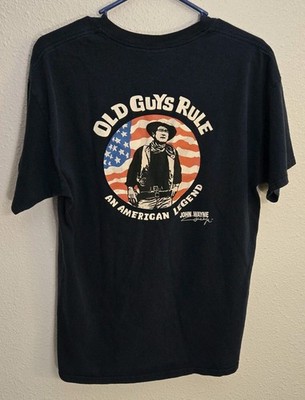 Old Guys Rule Men's John Wayne Tshirt Navy Blue American Flag Front Back Print