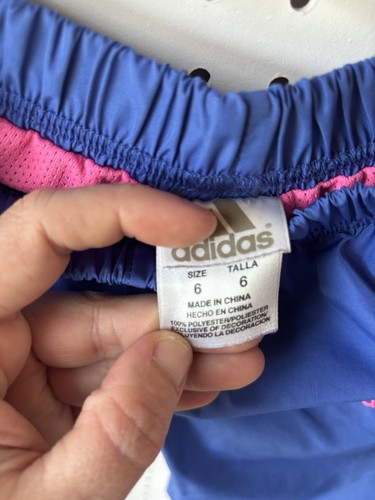 Kids Girls Adidas Mesh Lined Wind Pants Track Athletic Blue Pink Size 6 - Picture 6 of 9