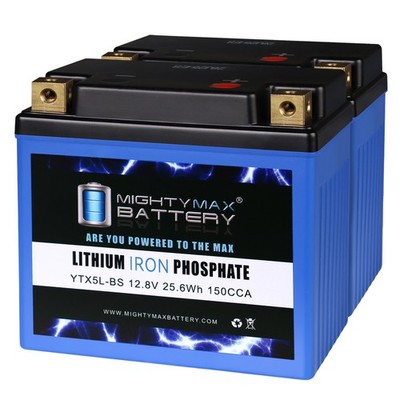 Mighty Max YTX5L-BS Lithium Battery Replaces Yuasa Powersport Battery - 2 Pack