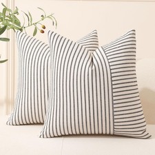 Hckot Black and Beige Patchwork Farmhouse Throw Pillow Covers 16 x 16 Inch, P...