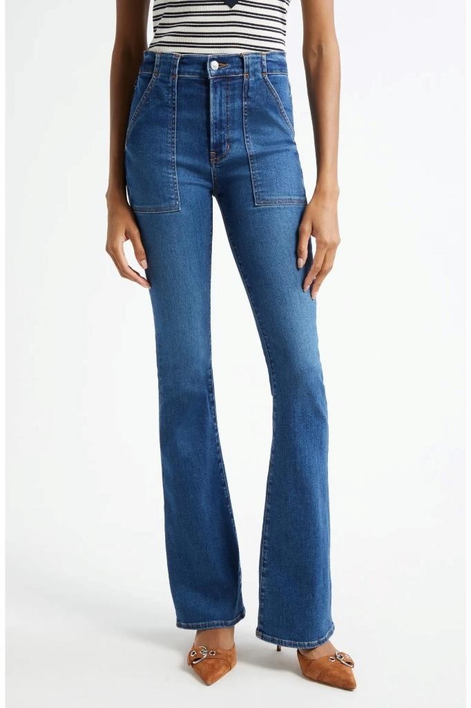 $328 - Veronica Beard Beverly High Waist Skinny Flare Jeans in Blue Size 28