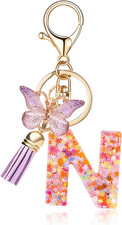 Fashion Alphabet Initial Letter Keychain Tassel Butterfly Pendant Key Ring for P