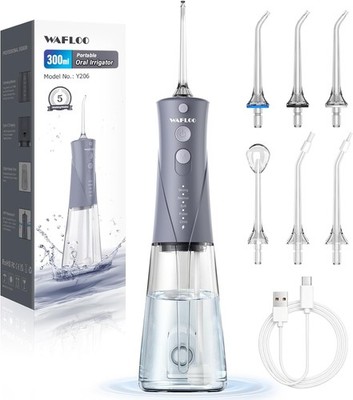 Wasserflosser für Zähne, 300ML Tragbarer Munddusche mit 5 Modi & 6 Düsen, IPX7