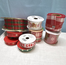 Christmas Printed Wire-Edged Ribbon Spool Lot 2.5" Red Green White