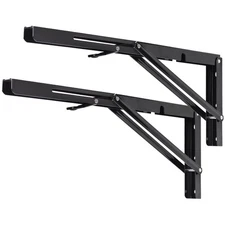 2 Pack 18 Inch Black Folding Shelf Brackets, 330lb Load, Collapsible L, Hinge