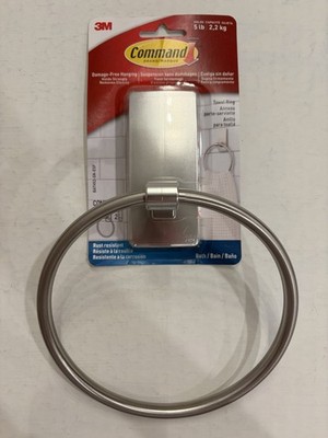Command Towel Ring Removable 1 ring (Satin Nickel) Damage Free Hanging New