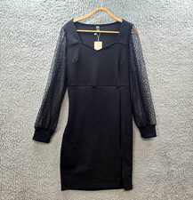 New Emery Rose Womens Bodycon Dress Size L Black Stretch Knit Sheer Long Sleeve